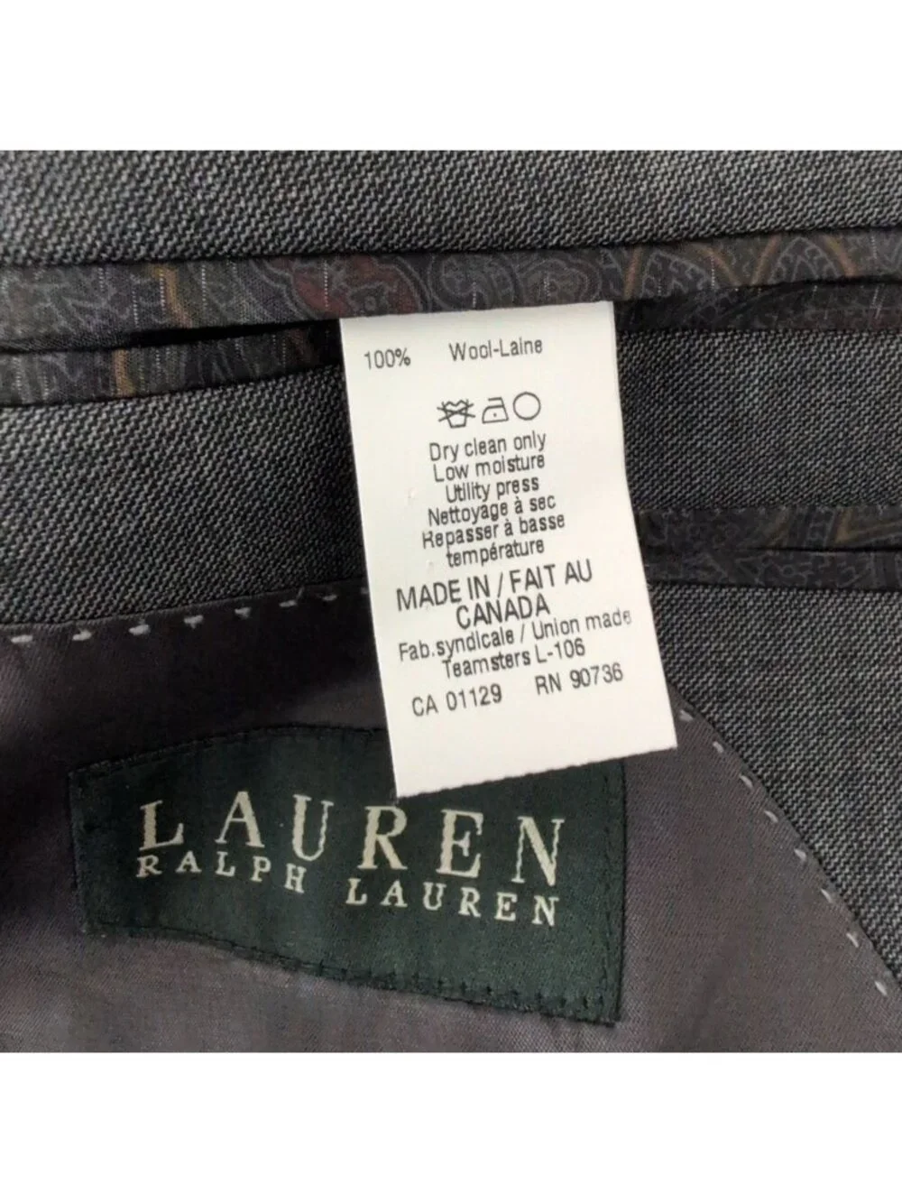 Lauren Ralph Lauren 100% Wool Blazer Mens Size 48R Gray Business Academia